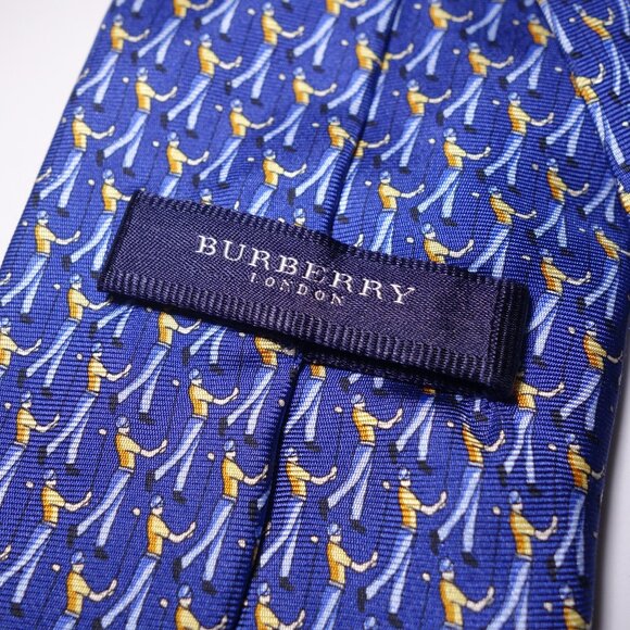 Burberry London 100% Silk Navy Blue Golf Pattern Tie Made In Italy - Picture 5 of 9